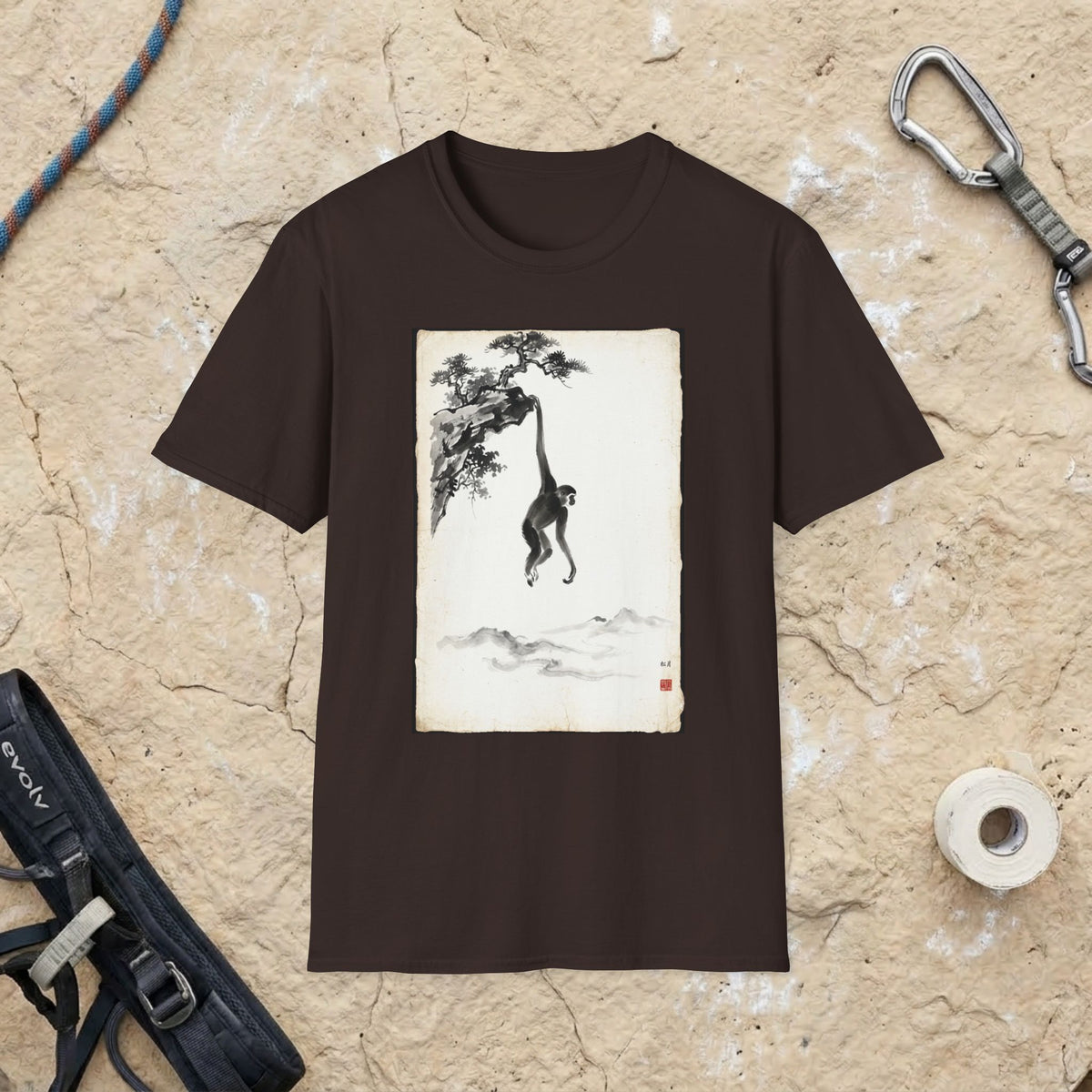 Chinese Ink Gibbon Climbing T-shirt