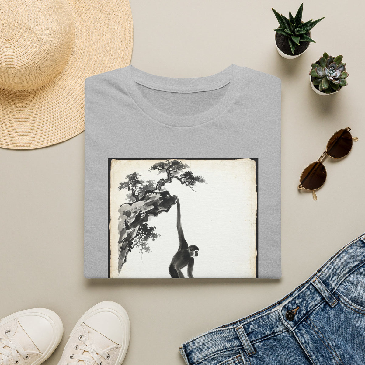 Chinese Ink Gibbon Climbing T-shirt