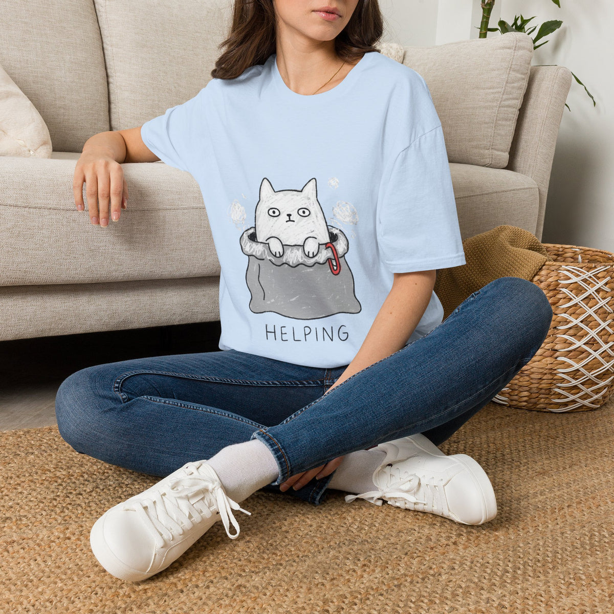 Hand Drawn Cat Helping Tee