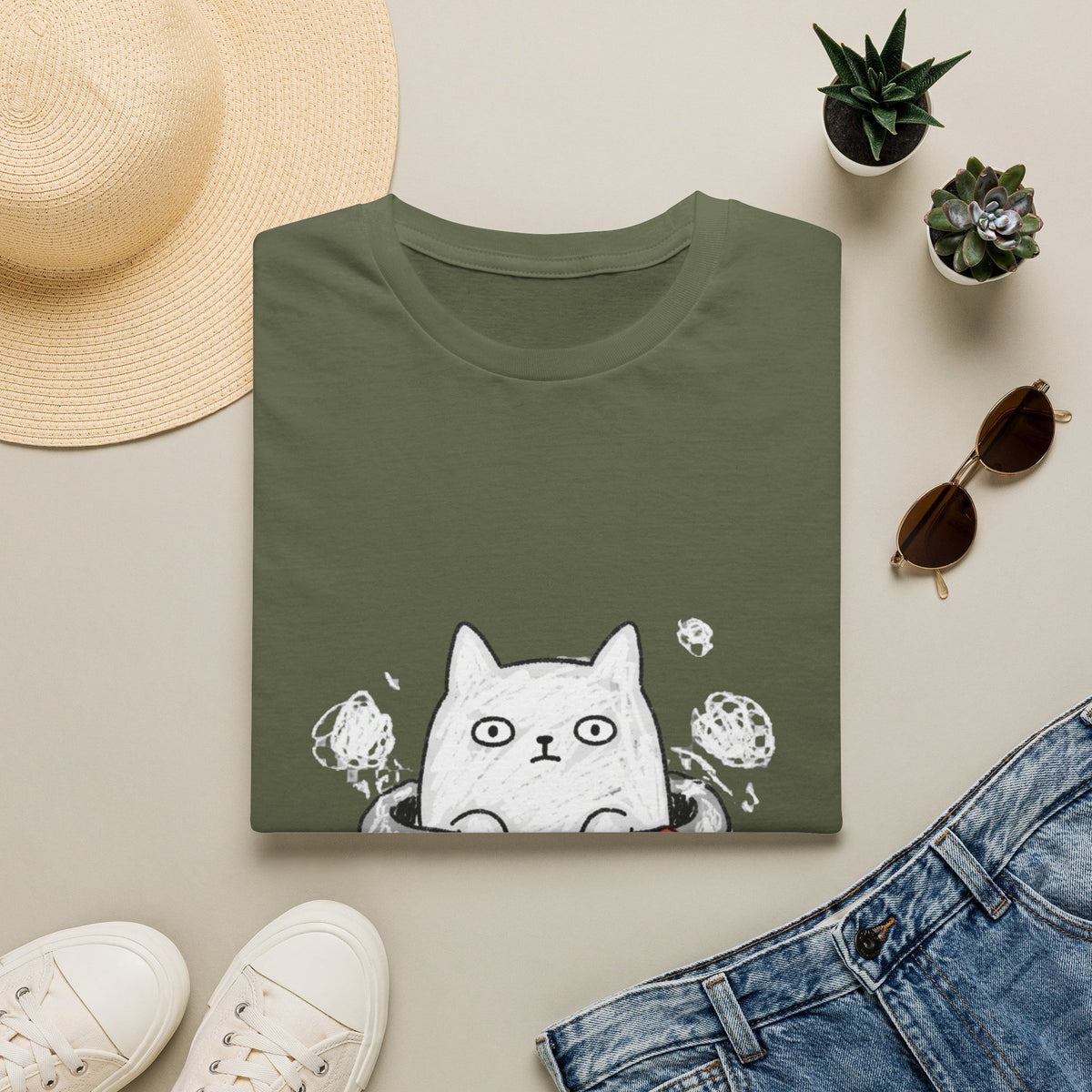 Hand Drawn Cat Helping Tee