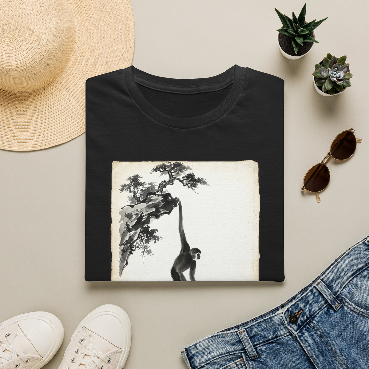 Chinese Ink Gibbon Climbing T-shirt