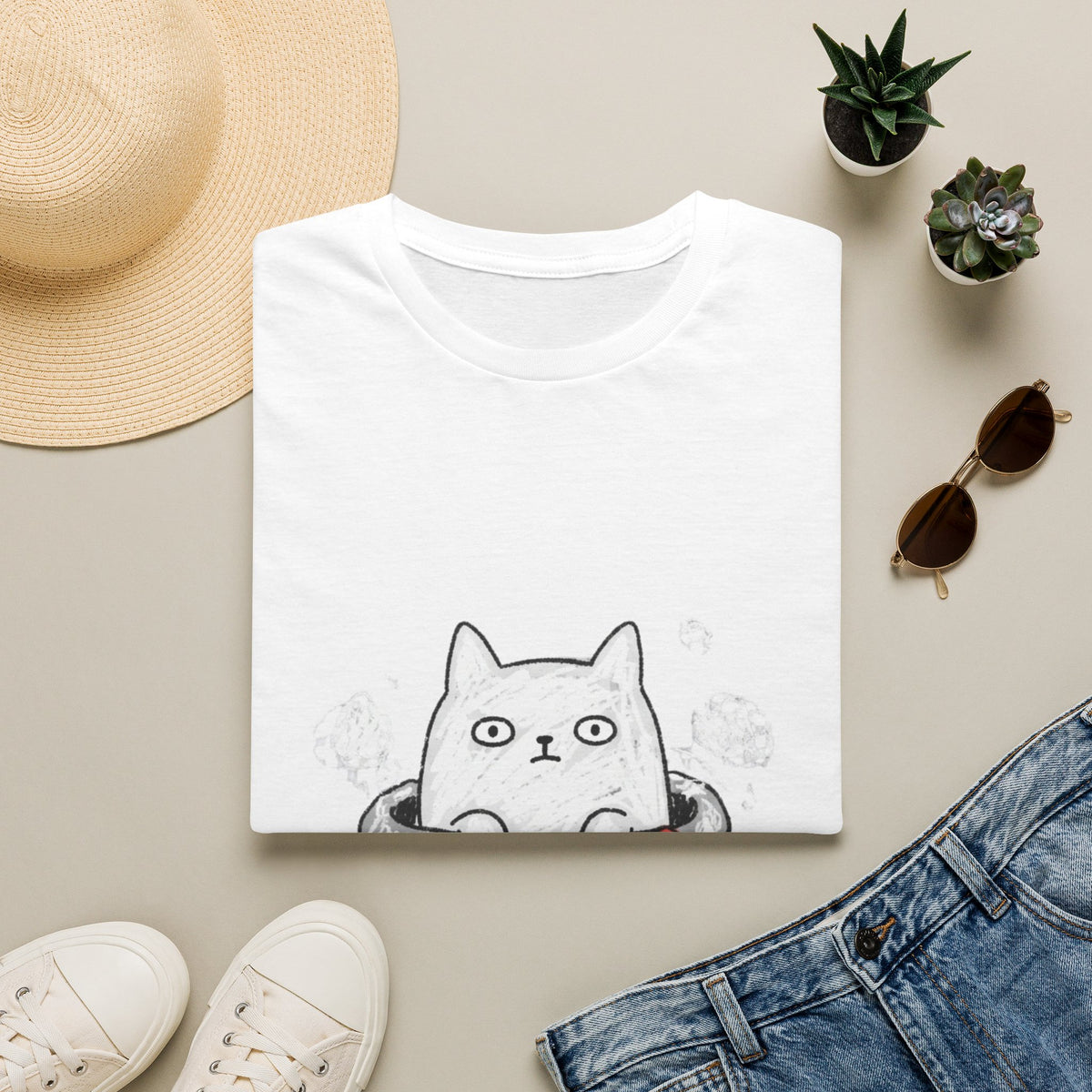 Hand Drawn Cat Helping Tee