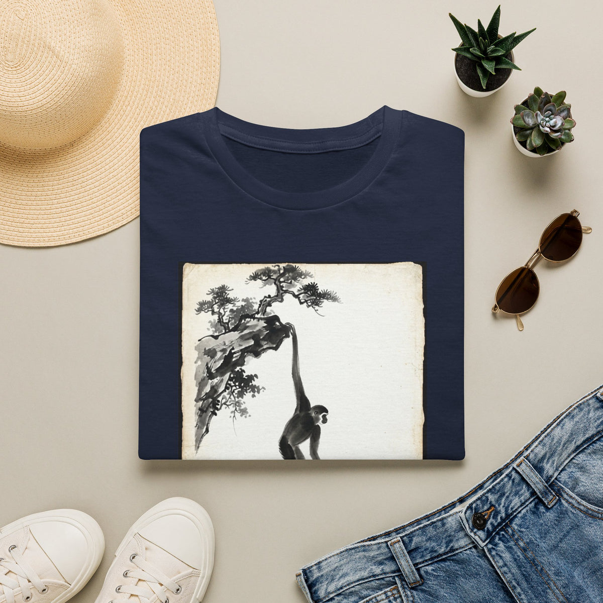 Chinese Ink Gibbon Climbing T-shirt