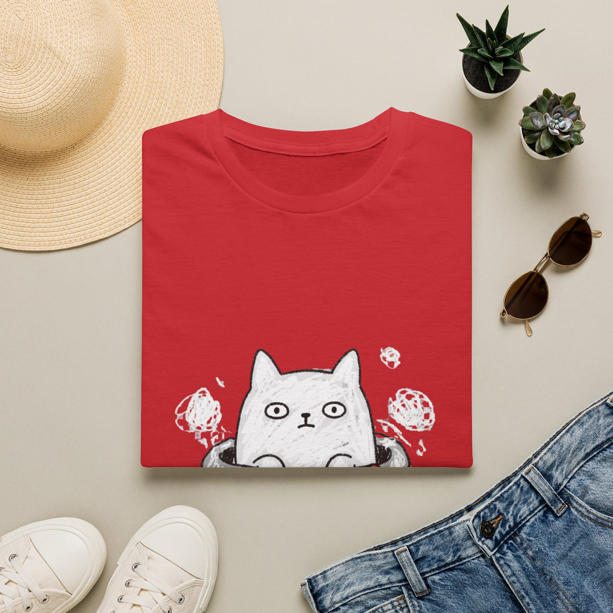 Hand Drawn Cat Helping Tee