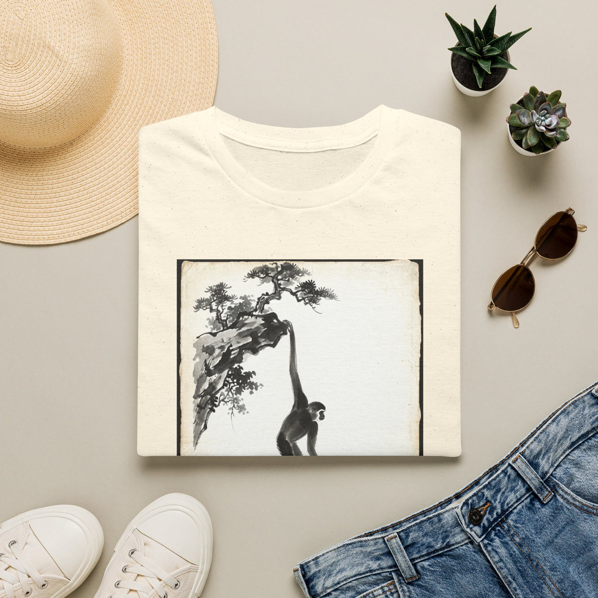 Chinese Ink Gibbon Climbing T-shirt