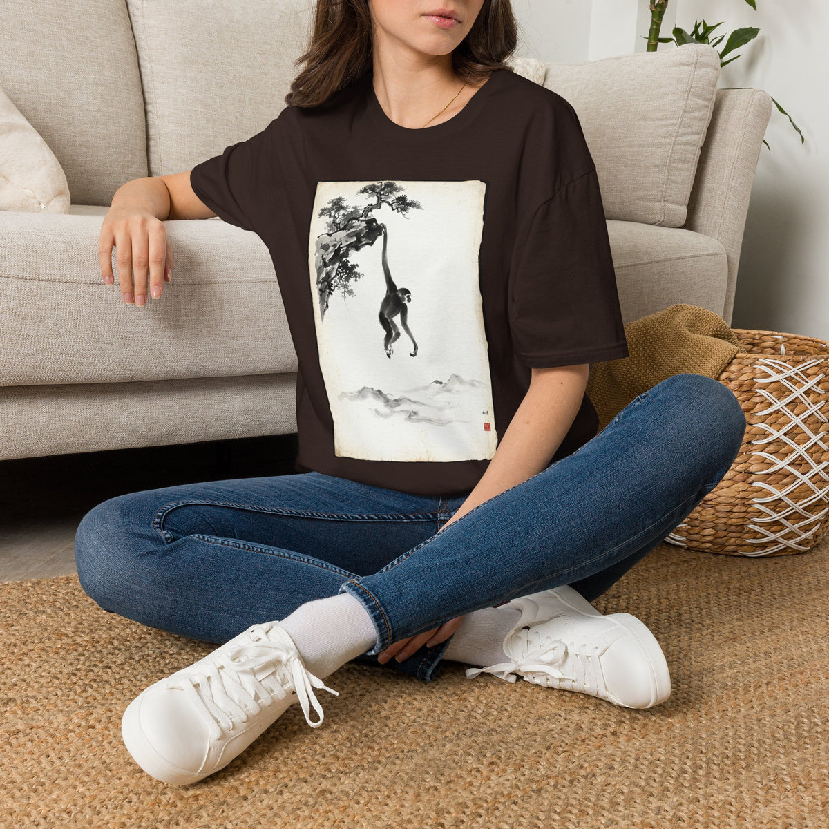 Chinese Ink Gibbon Climbing T-shirt