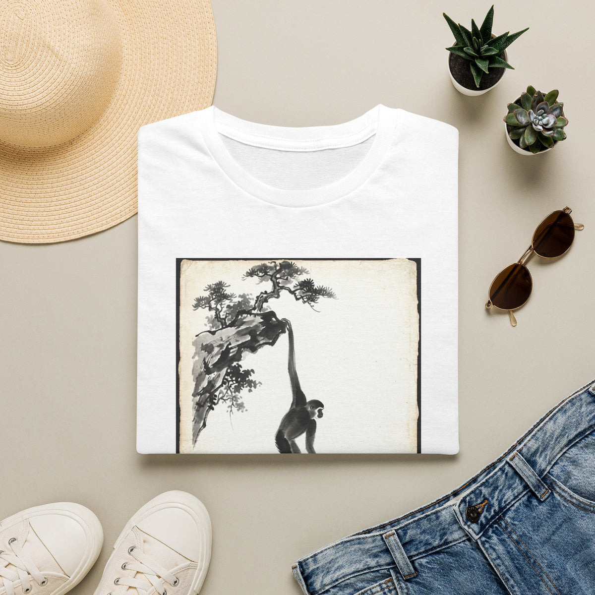 Chinese Ink Gibbon Climbing T-shirt