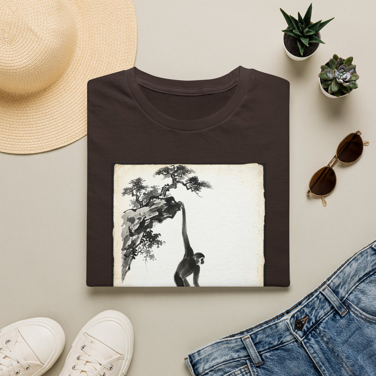 Chinese Ink Gibbon Climbing T-shirt