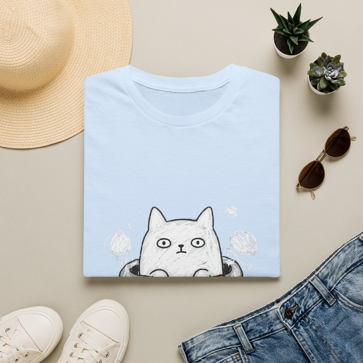Hand Drawn Cat Helping Tee