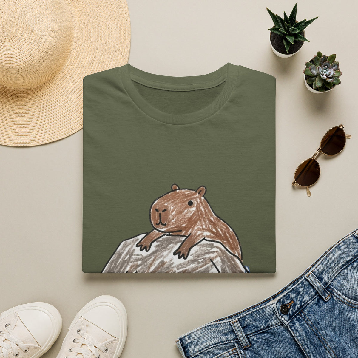 Hand-Drawn Capybara No Rush Tee