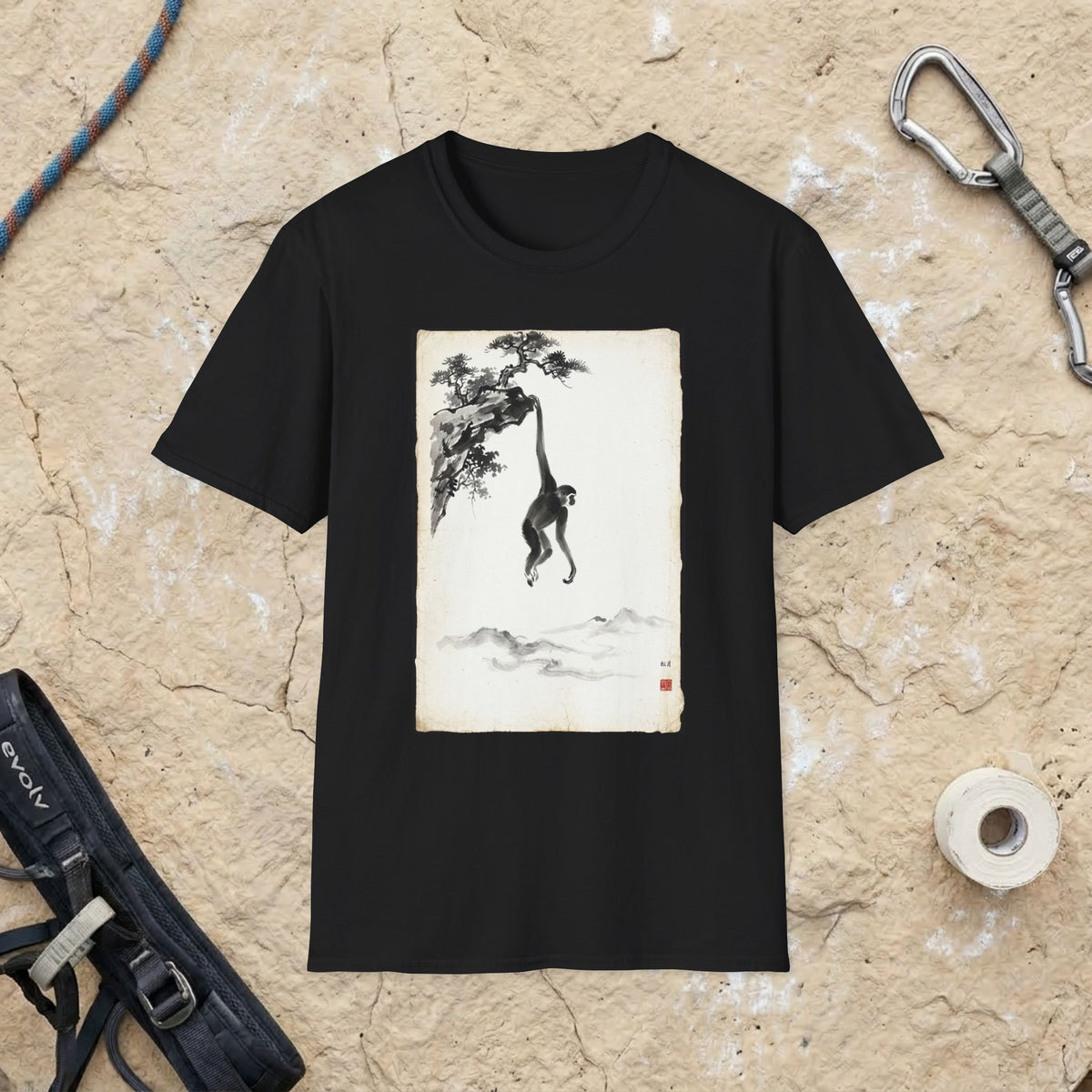 Chinese Ink Gibbon Climbing T-shirt